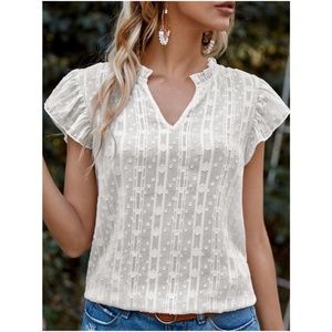 Boho White Butterfly Cap Sleeve Textured Top